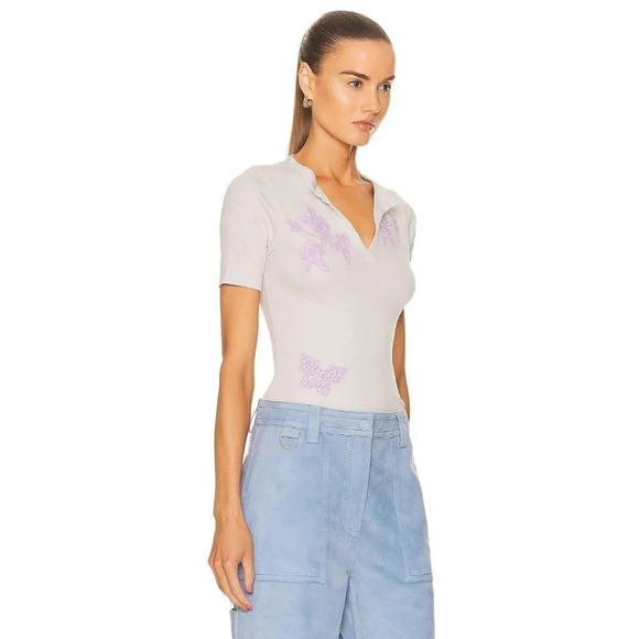 ACNE STUDIOS Embroidered Crop Tee in Ice Blue Small New Tshirt Blouse Womens - Picture 2 of 9